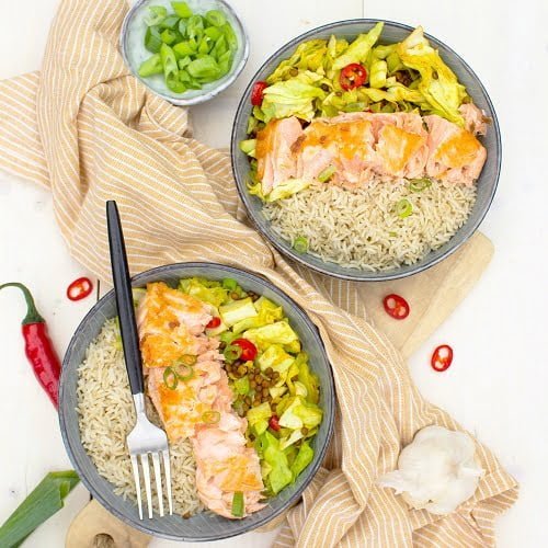 Zalm met kerrie spitskool en rijst